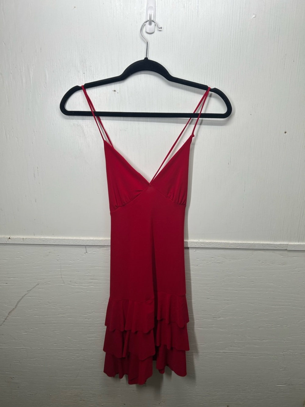 Red Spaghetti Strap Ruffle Dress